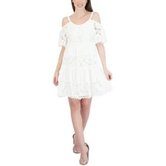 Lace and Gauze Dress Spaghetti Straps and Drop Sleeve - Picture 3 of 11